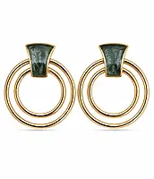 Black Marble Statement Hoop Earrings with Gold Accents