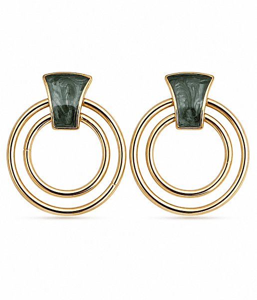 Black Marble Statement Hoop Earrings with Gold Accents