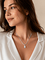 Silver Rectangular Pendant Necklace with Chain