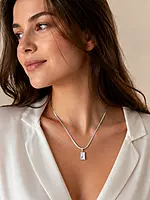 Silver Rectangular Pendant Necklace with Chain
