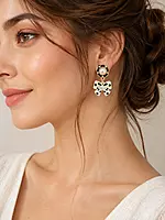 Polka Dot Bow Earrings with Pearl Accents