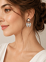 Polka Dot Bow Earrings with Pearl Accents