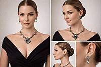 Black Crystal Teardrop Necklace and Earring Set