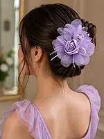 Organza Rose Hair Clutcher with Crystal-Edged Petals