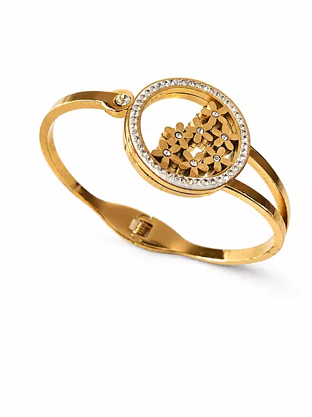 Gold Flower Cluster Bracelet with Crystal Halo