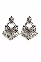 Antique Silver Oxidized Chandbali Earrings with Pearl Beads