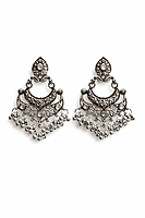 Antique Silver Oxidized Chandbali Earrings with Pearl Beads