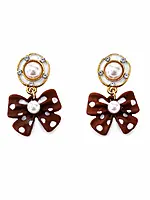 Polka Dot Bow Earrings with Pearl Accents