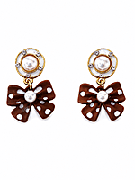 Polka Dot Bow Earrings with Pearl Accents
