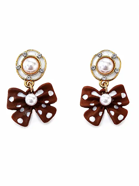 Polka Dot Bow Earrings with Pearl Accents