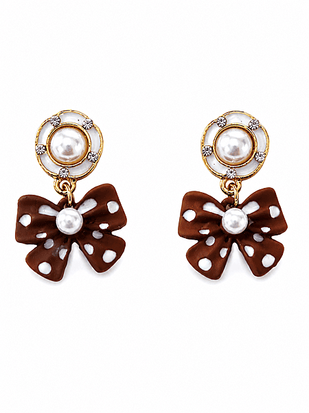Polka Dot Bow Earrings with Pearl Accents