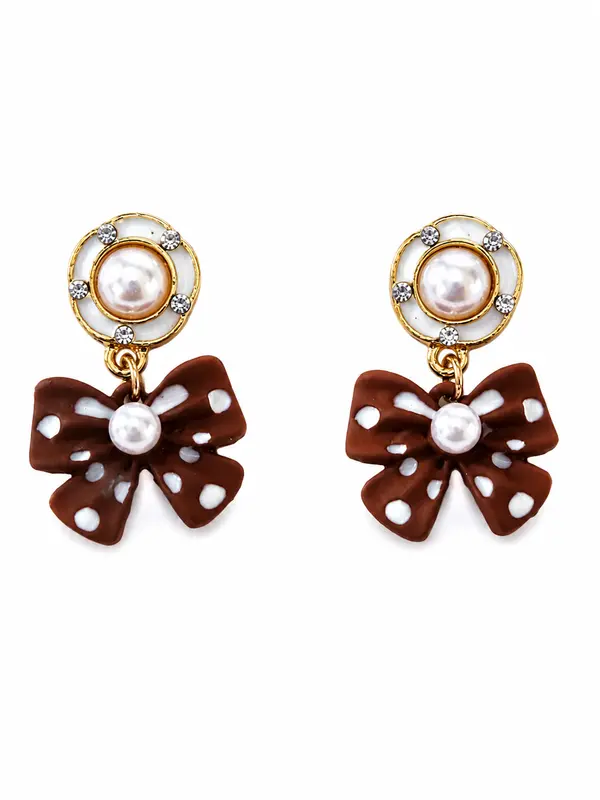 Polka Dot Bow Earrings with Pearl Accents