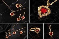 Heart Necklace, Earrings, and Ring Set - Gold