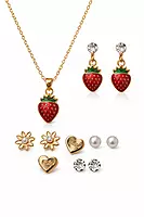 Strawberry Pendant Set and Multi-Stud Earrings-Combo | Korean Style