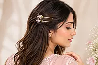 Gold-Tone Chain Hairpin Set with Translucent Flower Charms
