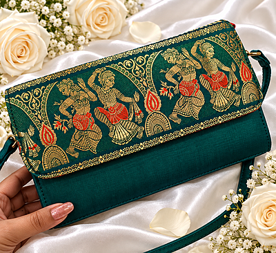Peacock Blue-Green Dual-Tone Swarnachari Sling Bag