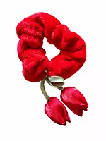 Plush Fur Hair Scrunchies with Floral Ribbon Charms