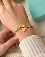 Gold Heart Charm Bangle with Colorful Enamel and Crystal Accent