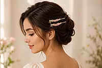 Gold-Tone Bow Hairpin Set with Pastel Bead Cascades .