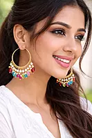 Beaded Hoop Earrings with Pearl Detailing