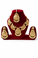 Traditional Gold Plated Necklace, Earrings & Maang Tikka Set