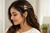 Gold-Tone Chain Hairpin Set with Translucent Flower Charms