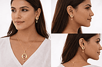 Teardrop Filigree Pendant and Earring Set with Red Stone