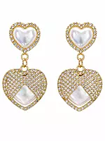 Pearl Heart Drop Earrings with Crystal Pavé in Gold