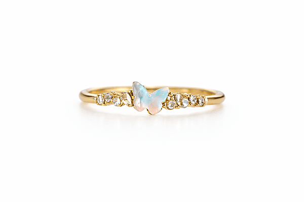 Gold Opal Butterfly Crystal Ring