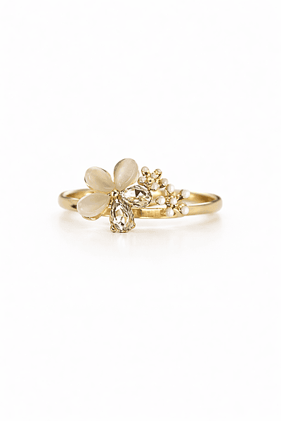 Gold Floral Pearl Crystal Ring