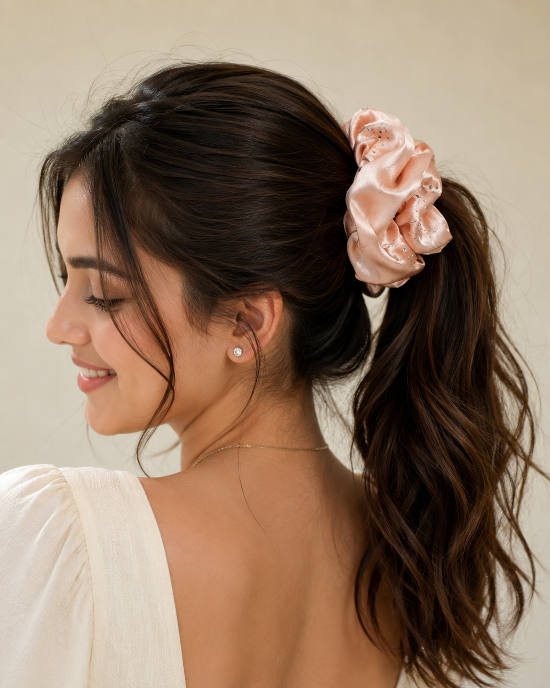 Satin Scrunchie Set with Crystal Accents