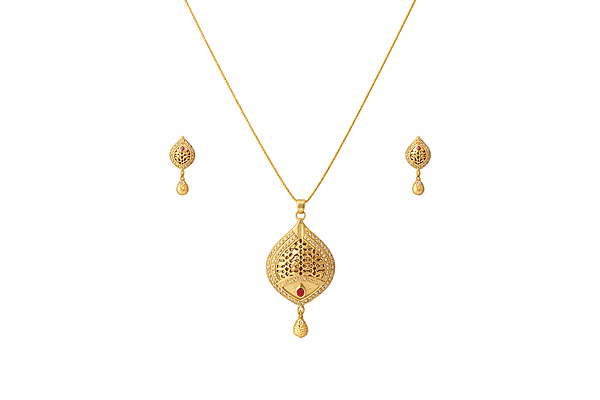 Traditional Gold Filigree Pendant and Earring Set