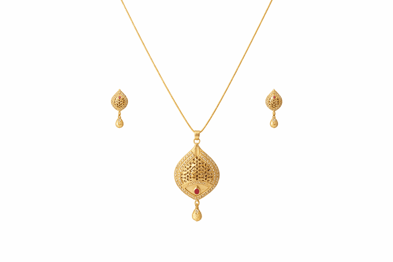 Traditional Gold Filigree Pendant and Earring Set