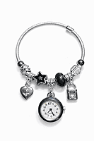 Silver Charm Bracelet Watch with Heart and Star Pendants