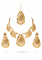 Traditional Gold Plated Necklace, Earrings & Maang Tikka Set