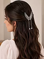 Crystal Wing Hair Clips with Pearl Chain Drops