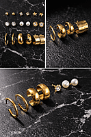 Gold Plated Multi-Stud and Hoop Earring Set with Pearls and Crystals | Anti Tarnish