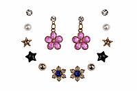 Multi-Stud Earring Set with Pink Floral Drops-Combo | Korean Style