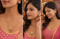 Geometric Gold Crystal Pendant and Earring Set