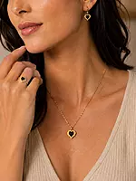 Heart Necklace, Earrings, and Ring Set - Gold
