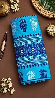 Turquoise Blue Assam Paat Silk Saree