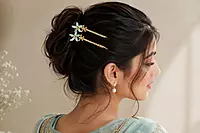 Gold-Tone Chain Hairpin Set with Translucent Flower Charms
