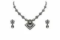 Black Crystal Teardrop Necklace and Earring Set