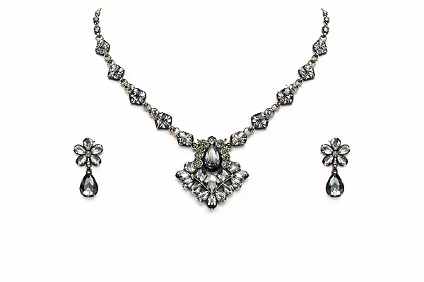 Black Crystal Teardrop Necklace and Earring Set