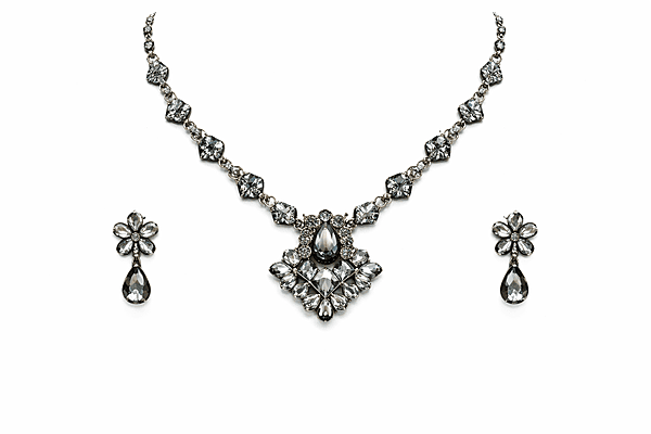 Black Crystal Teardrop Necklace and Earring Set