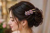 Gold-Tone Floral Hairpin Set with Translucent Bead Flowers