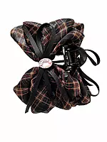 Black and Brown Plaid Scrunchie Hair Clutcher with Crystal Accent