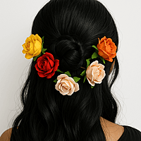 Multicolor Rose Hair Pins – Set of 6 Artificial Floral Hair Accessories