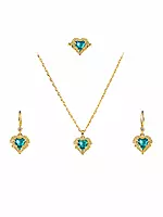 Heart Necklace, Earrings, and Ring Set - Gold