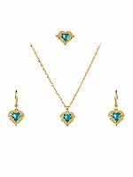Heart Necklace, Earrings, and Ring Set - Gold